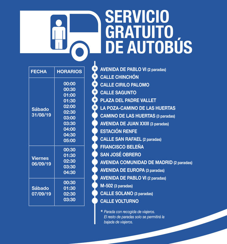 ESPECIAL FIESTAS.Pozuelo de Alarcón dispondrá de un servicio especial y gratuito de autobuses nocturnos para las noches festivas de fin de semana