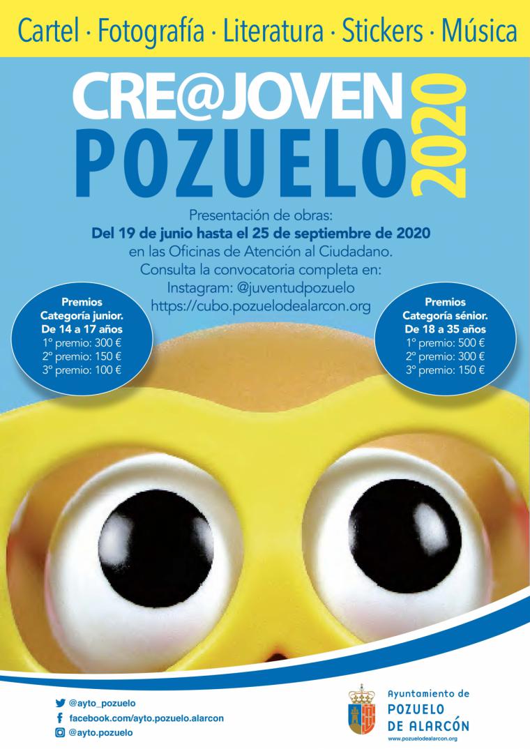 El Ayuntamiento de Pozuelo de Alarcón convoca una nueva edición del Certamen Cre@ Joven Pozuelo 2020 para fomentar el talento artístico, cultural y creativo