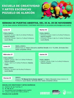 La Escuela de Creatividad y Artes Escénicas de Pozuelo organiza su semana de puertas abiertas, ofreciendo una variedad de clases y talleres dirigidos a todos