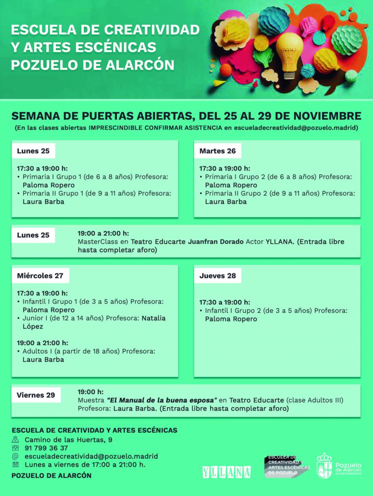 La Escuela de Creatividad y Artes Escénicas de Pozuelo organiza su semana de puertas abiertas, ofreciendo una variedad de clases y talleres dirigidos a todos