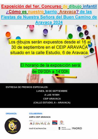 La exposición del concurso de dibujo infantil ¿Cómo es nuestro barrio, Aravaca? se celebrará del 16 al 30 de septiembre en el Colegio Público Aravaca