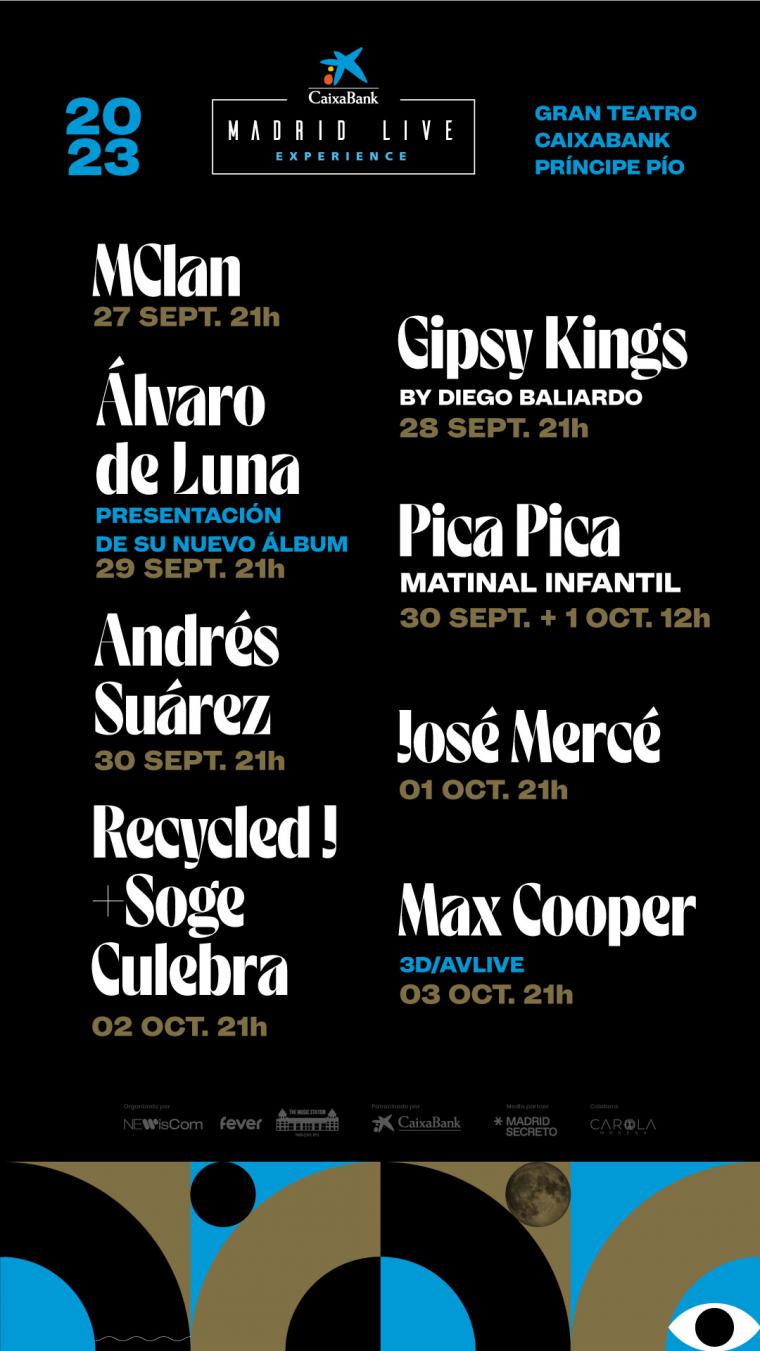 MClan, Gipsy Kings, Álvaro de Luna, Andrés Suárez, José Mercé, Recycled J + Soge Culebra y Max Cooper, en la tercera edición de CaixaBank Madrid Live Experience