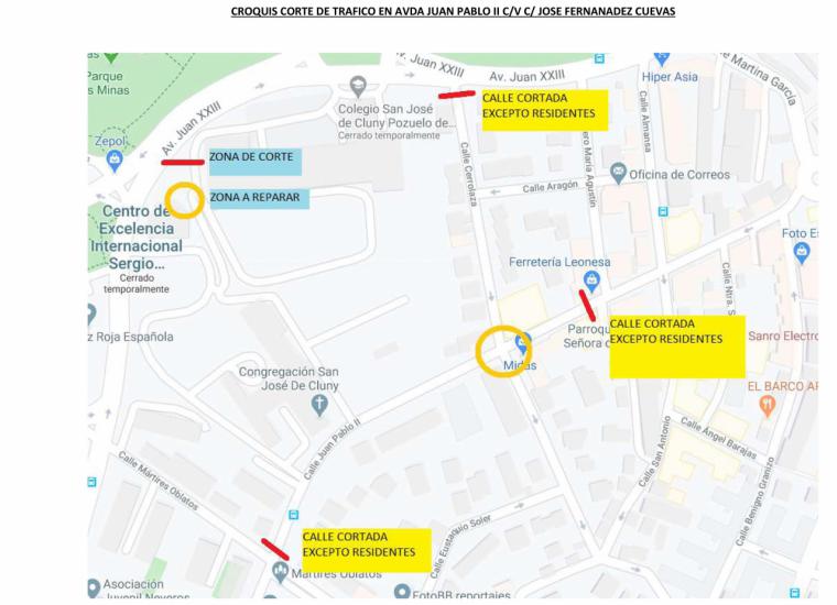 El Ayuntamiento de Pozuelo informa de un nuevo corte de tráfico en la calle Sagunto por labores de asfaltado