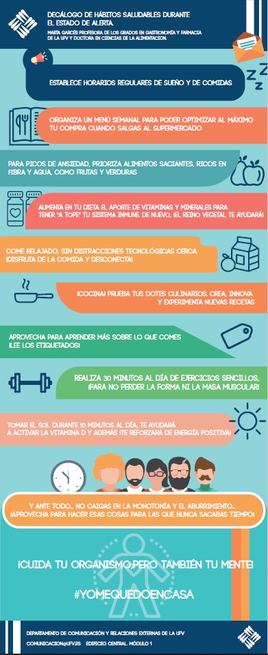 Decálogo de hábitos saludables durante el estado de alerta (confinamiento), por Marta Garcés, doctora en Ciencias de la Alimentación