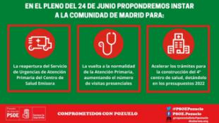 El PSOE de Pozuelo pide la reapertura de las urgencias y una mayor presencialidad en los centros de salud