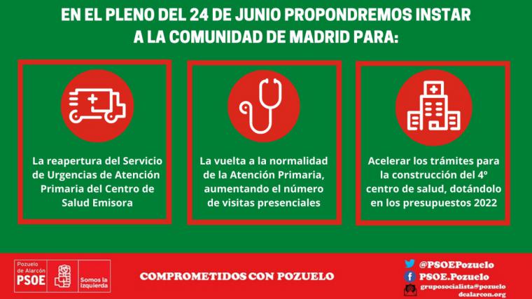 El PSOE de Pozuelo pide la reapertura de las urgencias y una mayor presencialidad en los centros de salud