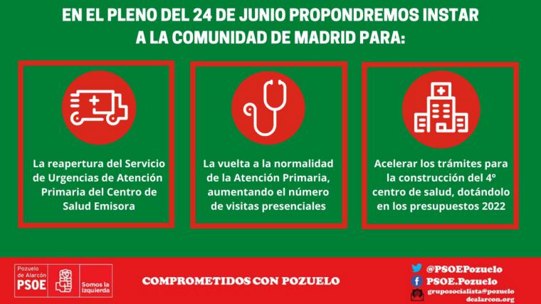 El PSOE de Pozuelo pide la reapertura de las urgencias y una mayor presencialidad en los centros de salud