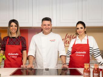  Elisenda Picola, Directora de Marketing de Orlando, Iván Sáez, chef y embajador de Orlando, y Elena Furiase, actriz e invitada especial.