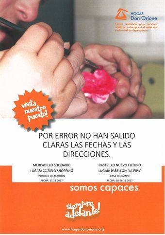 Un año más llega el Mercadillo Solidario Hogar Don Orione