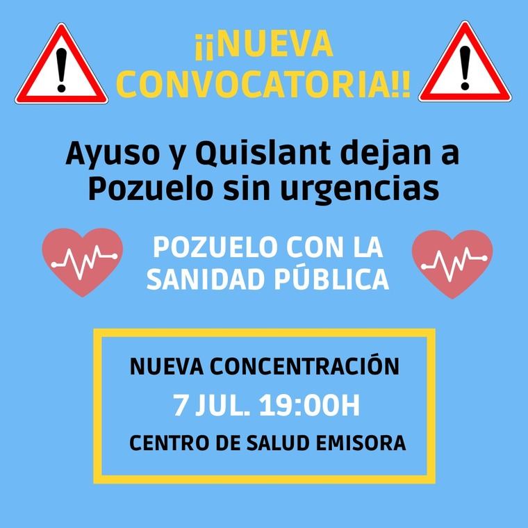PSOE Pozuelo y Somos Pozuelo convocan una nueva concentración mañana para reabrir las urgencias en Pozuelo