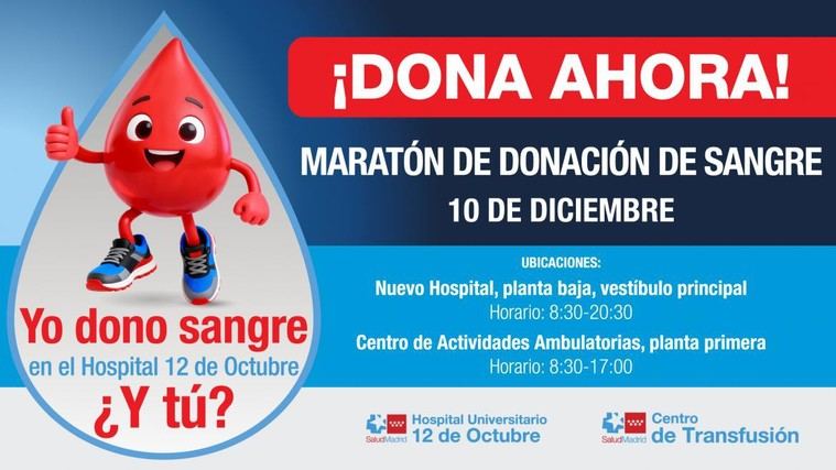 Maratón de donación de sangre en el Hospital 12 de Octubre para reforzar reservas navideñas