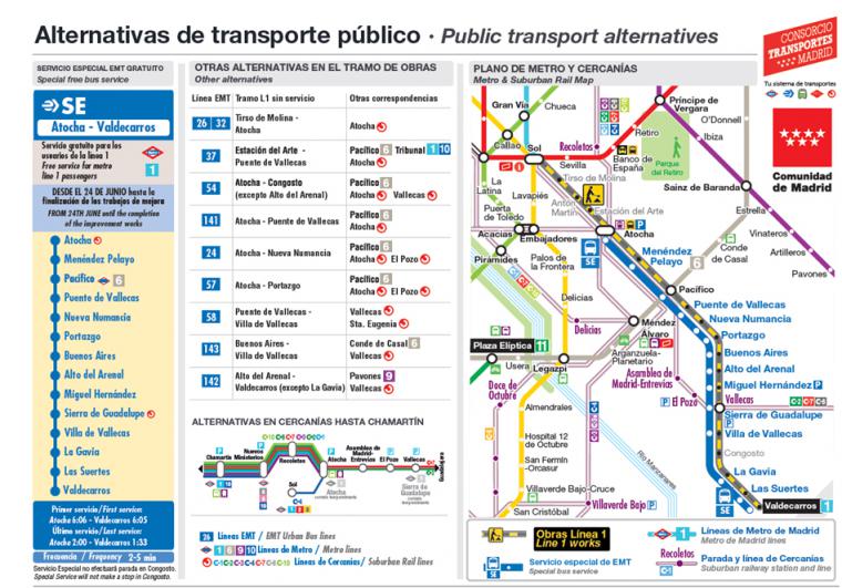 El 24 de junio comienzan las obras en la línea 1 de Metro entre Sol y Valdecarros. Habrá bus alternativo.