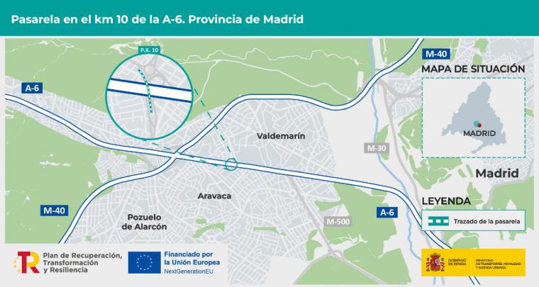 Aprobado provisionalmente el proyecto de construcción de una pasarela en la autovía A-6 entre Aravaca y Valdemarín