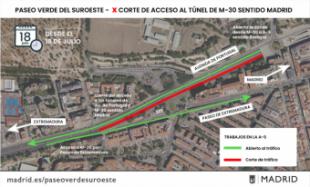 Obras de la A-5: se corta el acceso al túnel de la M-30 en sentido Madrid hasta finales de agosto