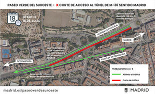 Obras de la A-5: se corta el acceso al túnel de la M-30 en sentido Madrid hasta finales de agosto