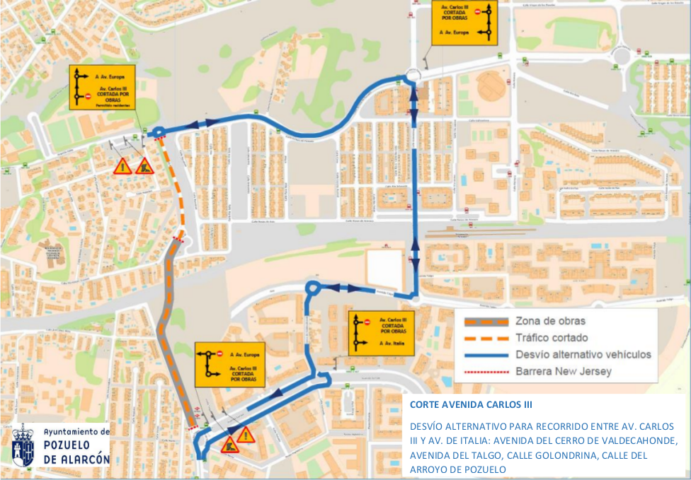 Corte de tráfico en la avenida Carlos III de Pozuelo de Alarcón