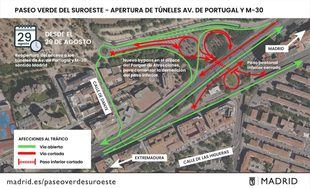 A partir del viernes 29 de agosto se reabre el acceso al túnel de la M-30 en sentido Madrid