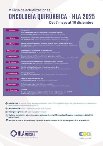 Abierta la convocatoria al ‘V Ciclo de Actualizaciones en Oncología Quirúrgica - HLA 2025’